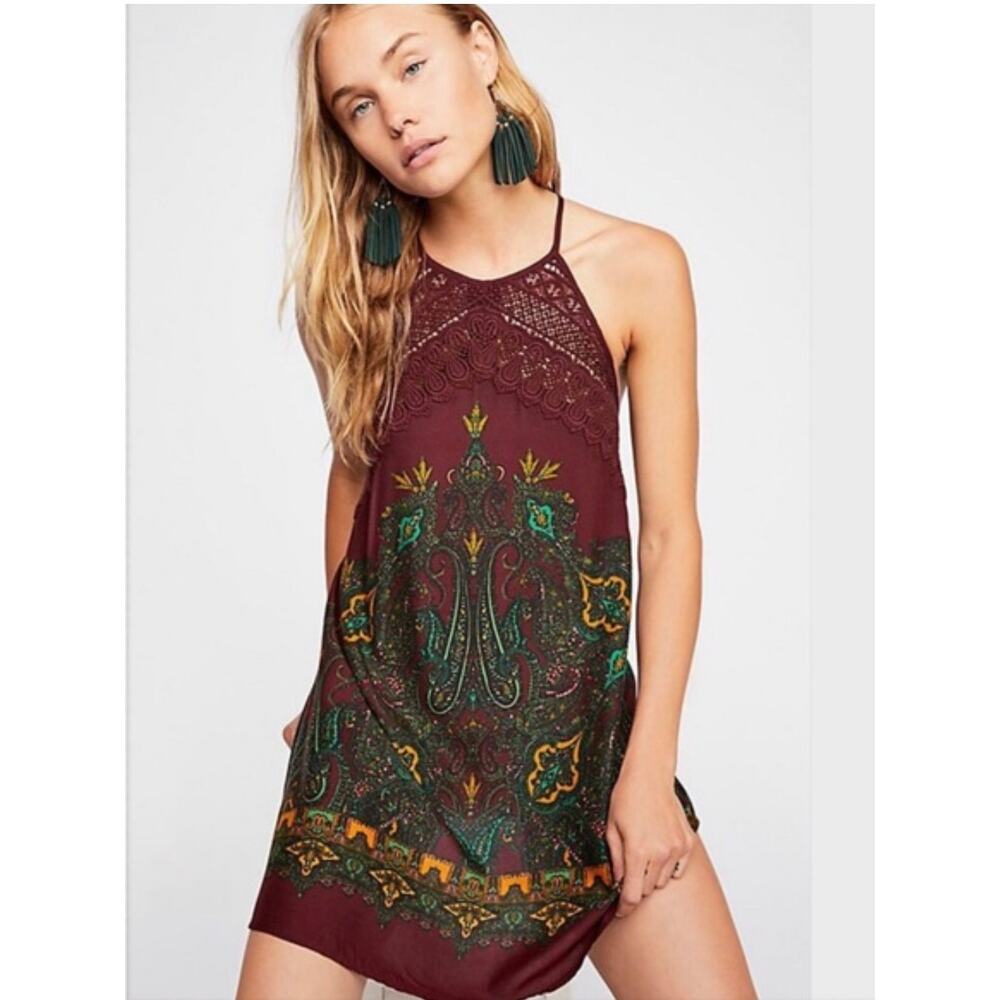Free People Shea Printed‎ Mini Dress Small Boho Bohemian A-Line